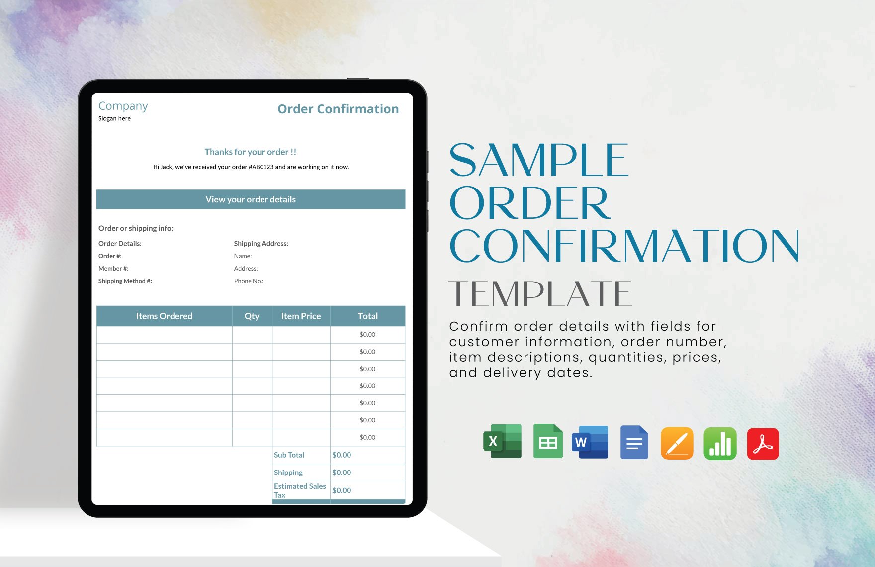 Free Sample Order Confirmation Template in Word, Google Docs, Excel, PDF, Google Sheets, Apple Pages, Apple Numbers