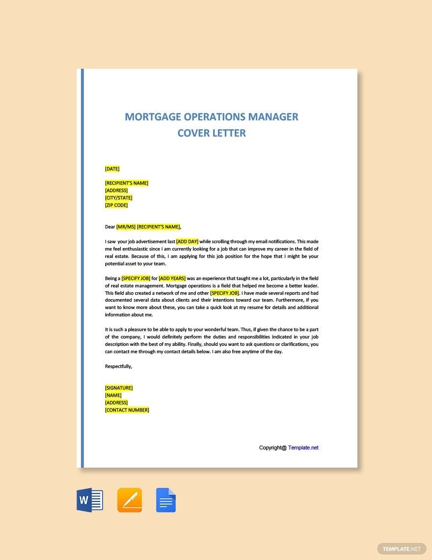 Mortgage Operations Manager Cover Letter