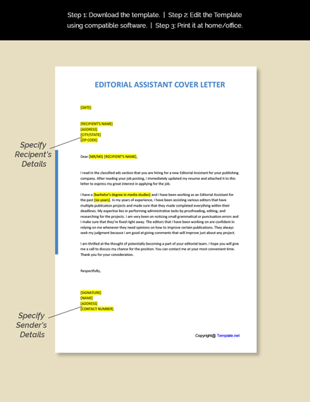 Free Editorial Assistant Cover Letter Template - Google Docs, Word ...