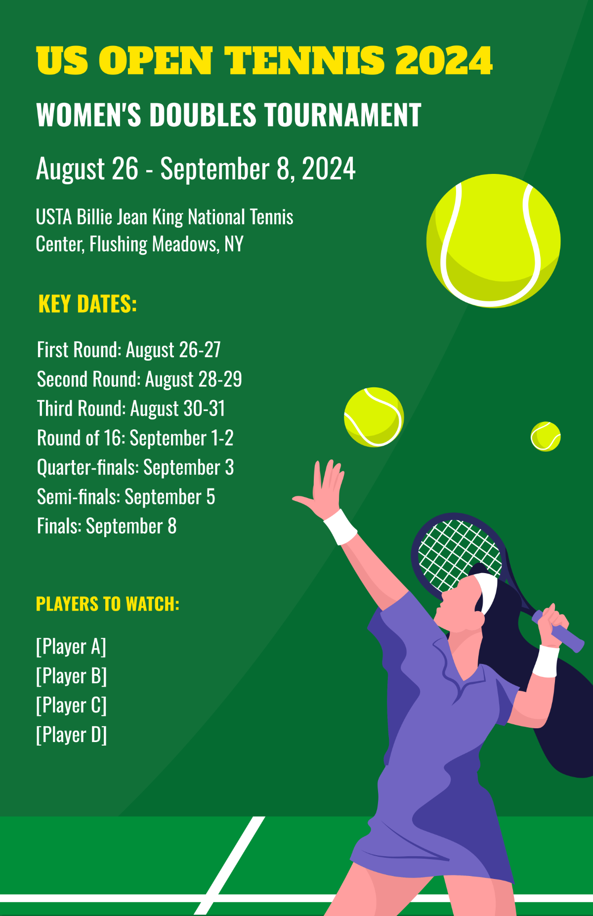 US Open Tennis Women's Doubles Template - Edit Online & Download