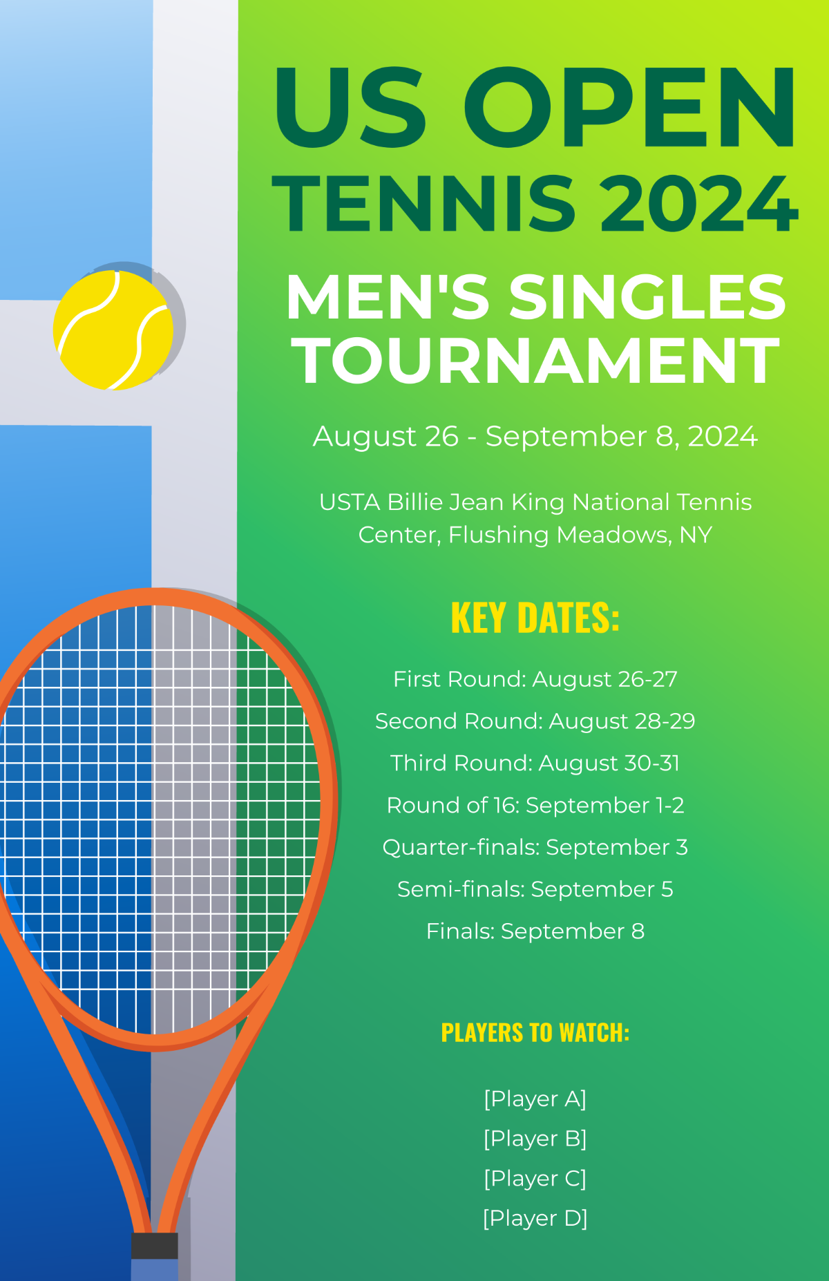 US Open Tennis Men's Singles Template - Edit Online & Download