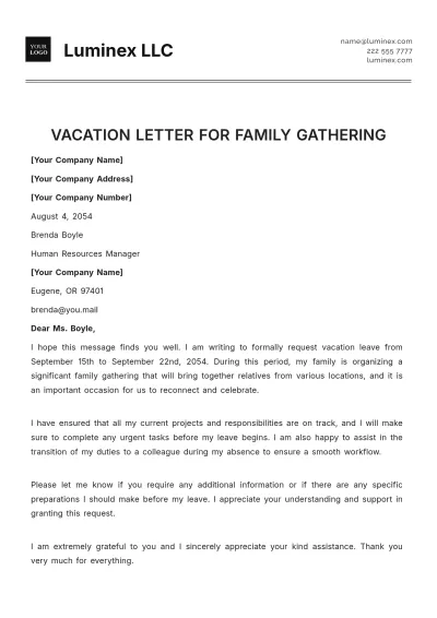Free Vacation Letter for Family Gathering Template to Edit Online