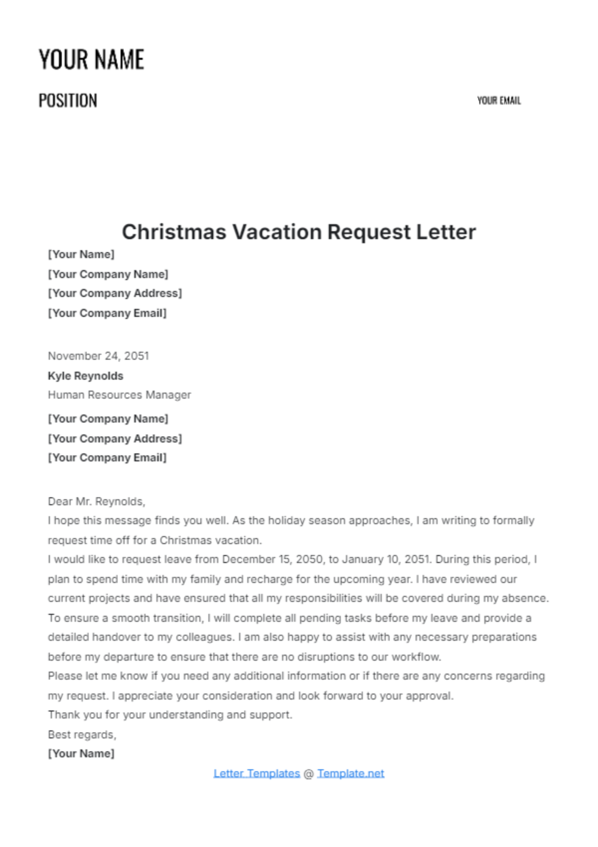 Christmas Vacation Request Letter Template - Edit Online & Download