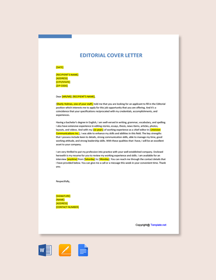 FREE Editorial Assistant Cover Letter Template In Google Docs Word 
