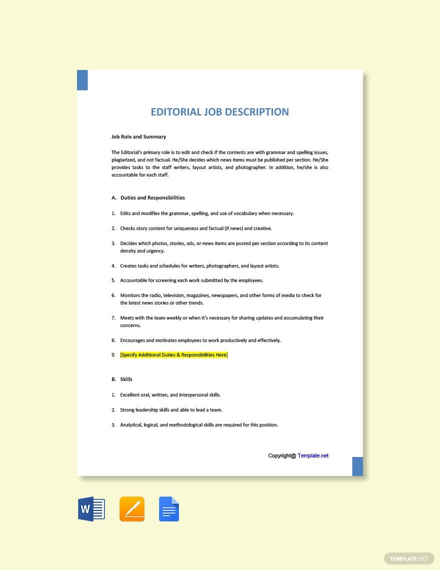 Free Editorial Job Ad/Description Template