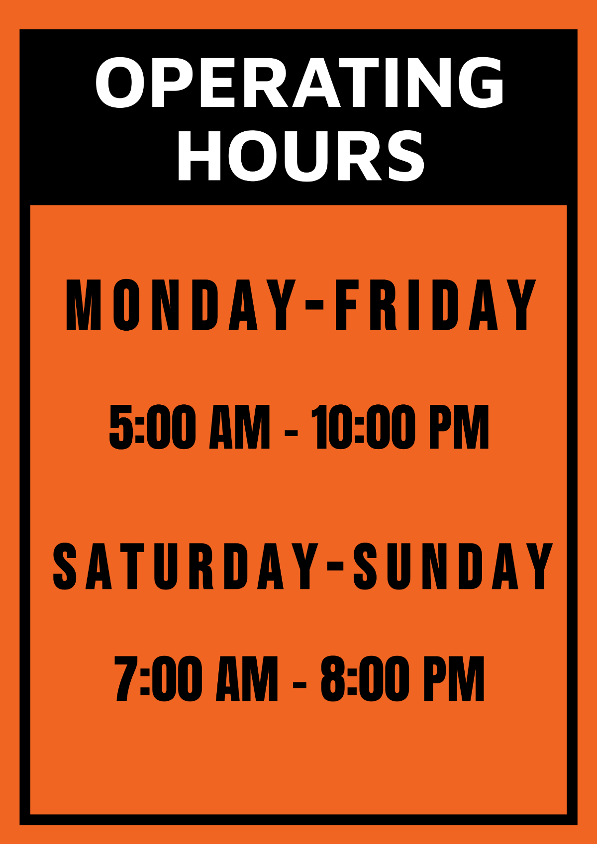 Free Gym Business Hours Signage Template