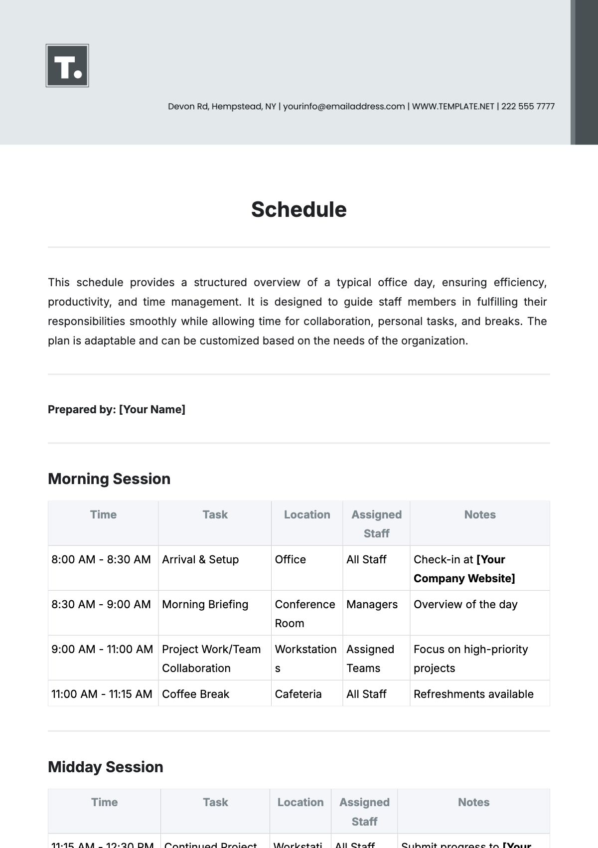 Schedule Template