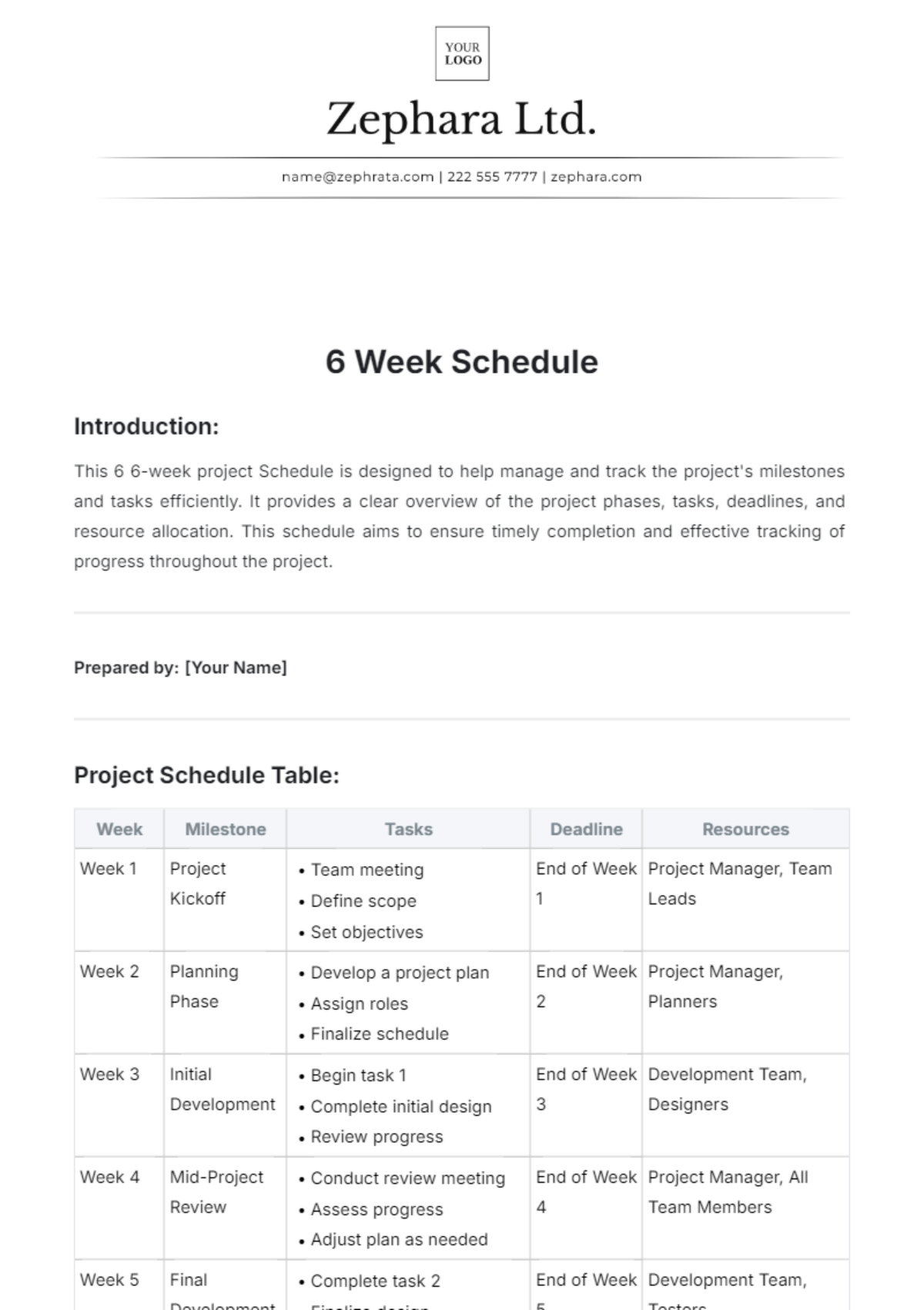 6 Week Schedule Template - Edit Online & Download