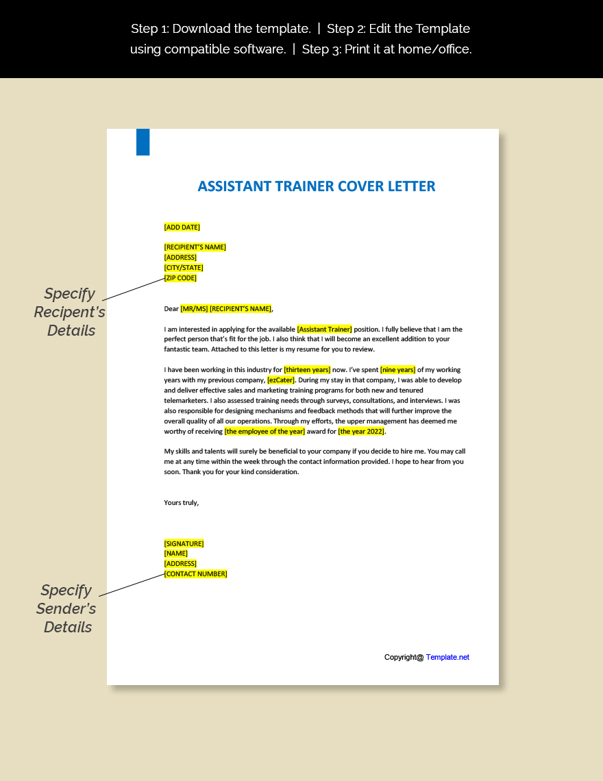 Assistant Trainer Cover Letter