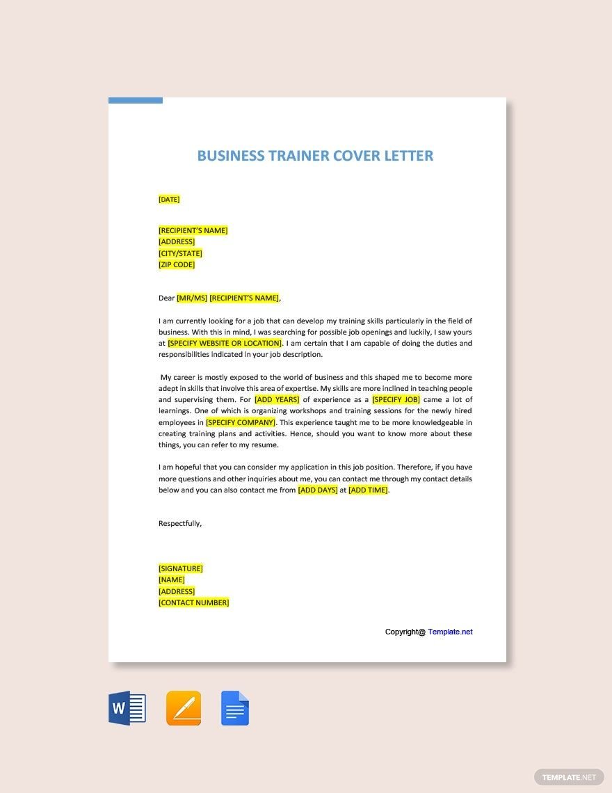 Business Trainer Cover Letter Template