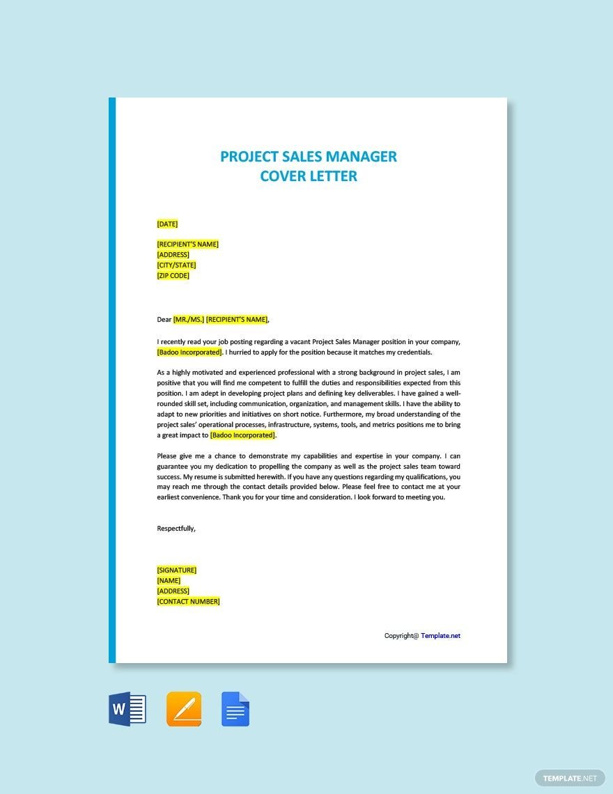 Project Sales Manager Cover Letter