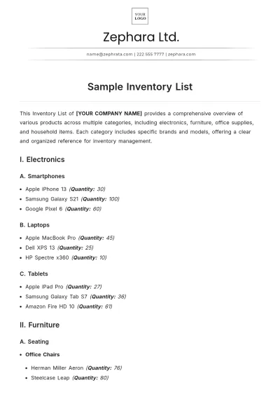 Free Sample Inventory List Template to Edit Online