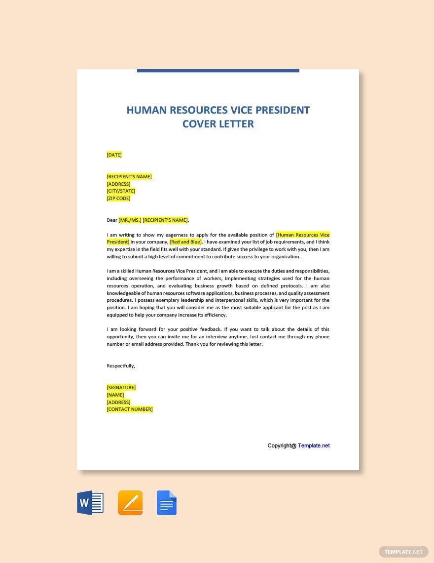 Human Resources Vice President Cover Letter