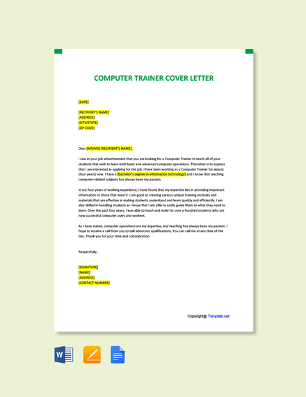 application letter as a trainer