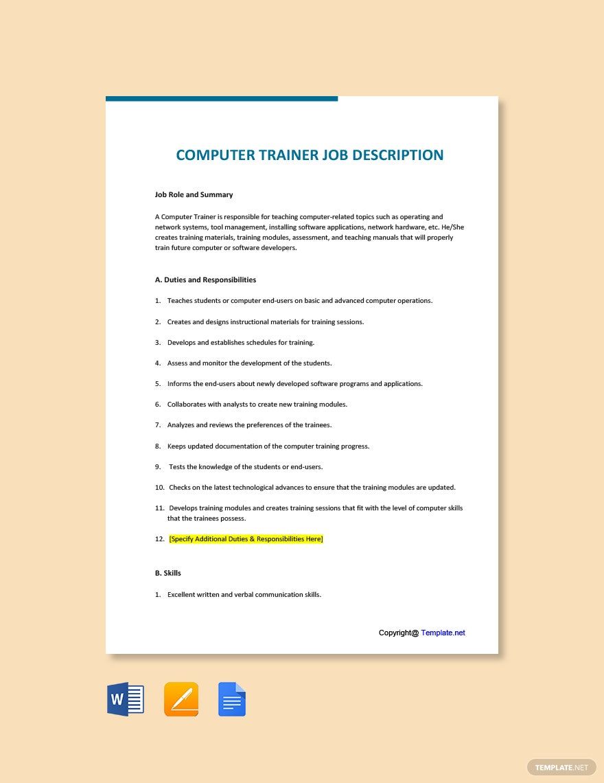 Corporate Trainer Job Ad Description Template Google Docs Word 