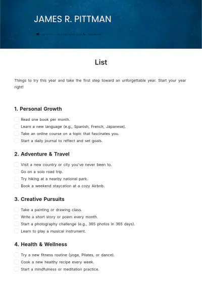 Free List Template to Edit Online