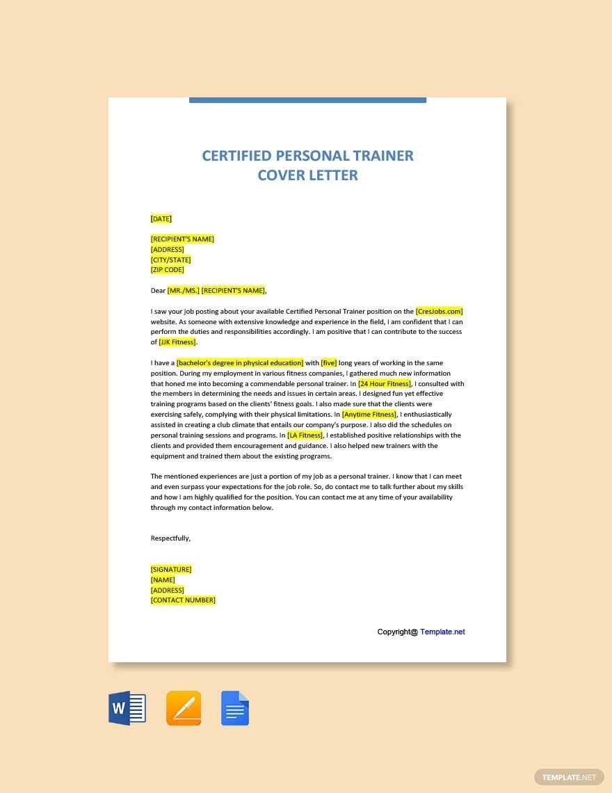 Certified Personal Trainer Cover Letter