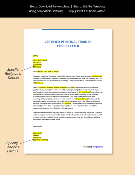 Free Certified Personal Trainer Cover Letter Template - Google Docs ...