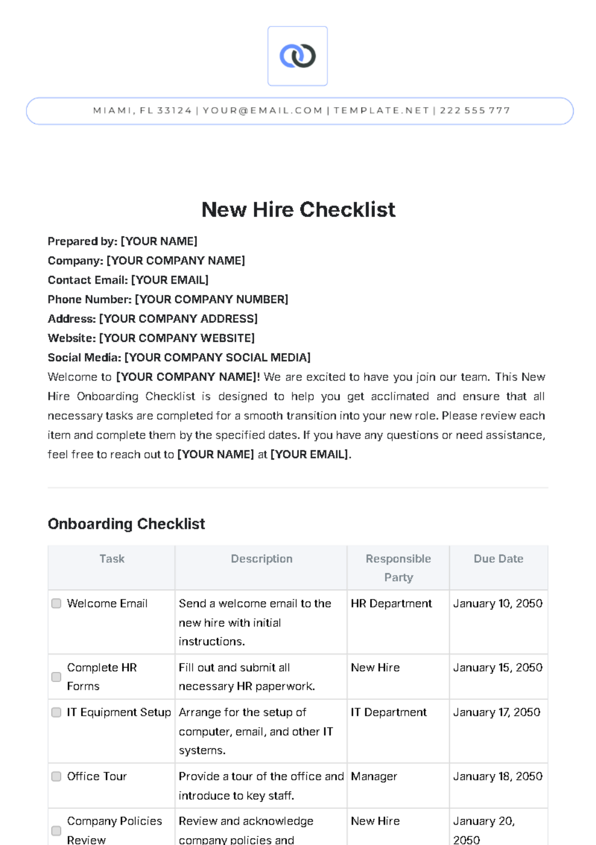 New Hire Checklist Template