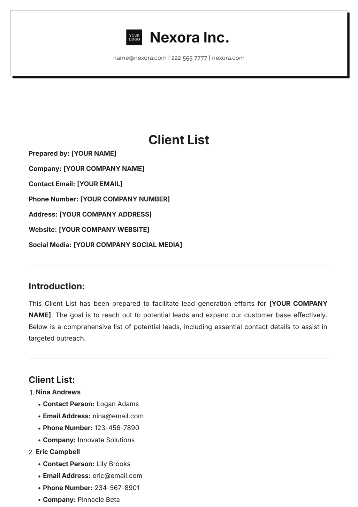 Client List Template - Edit Online & Download