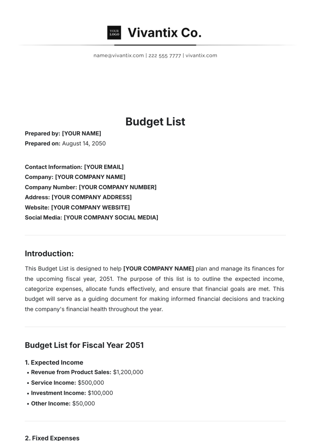 Budget List Template - Edit Online & Download