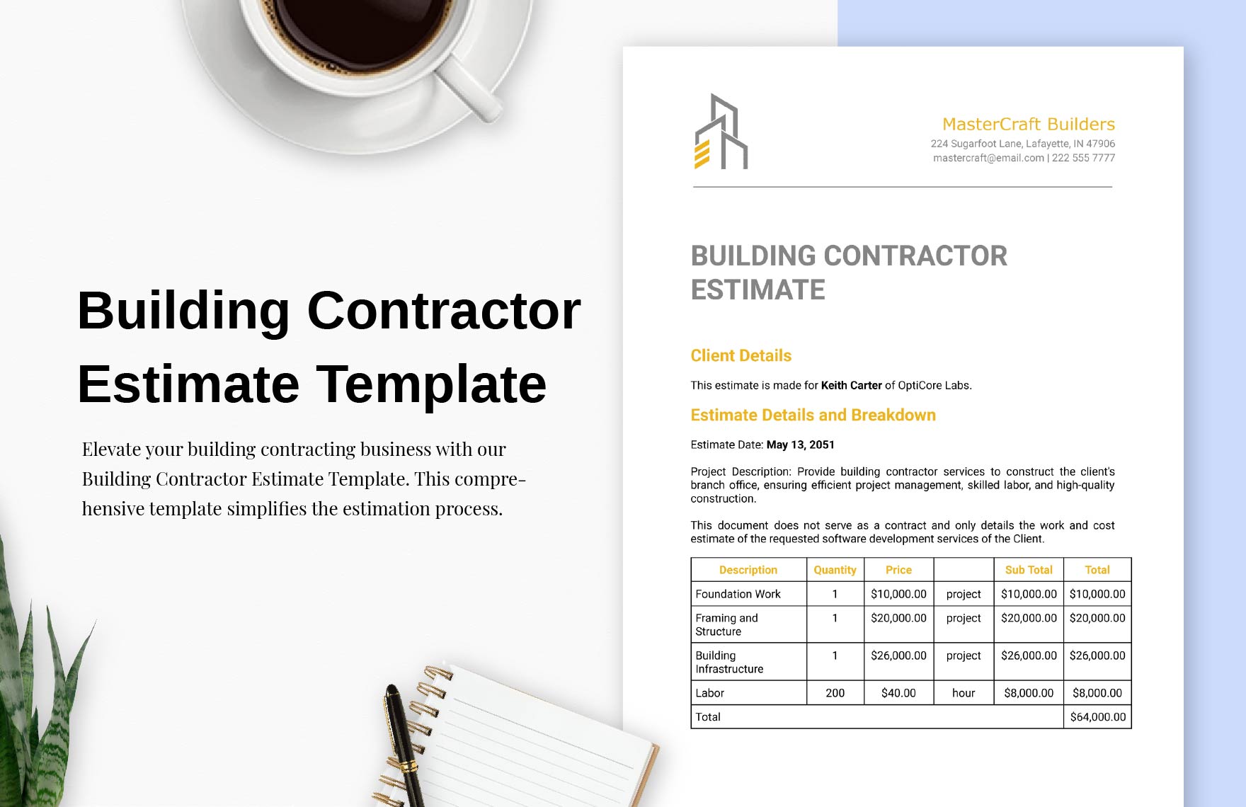 Building Contractor Estimate Template in Word, Google Docs, PDF