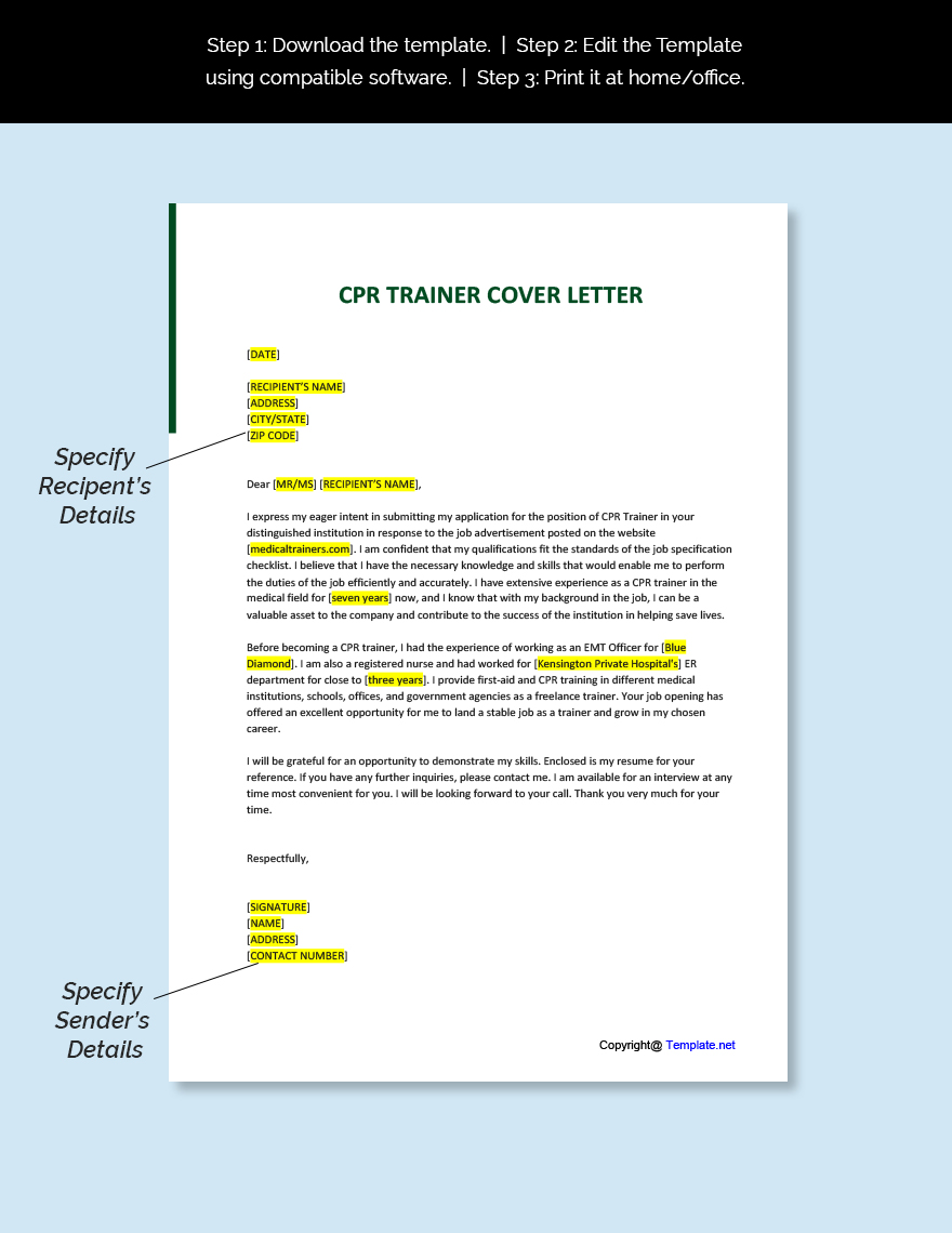 CPR Trainer Cover Letter