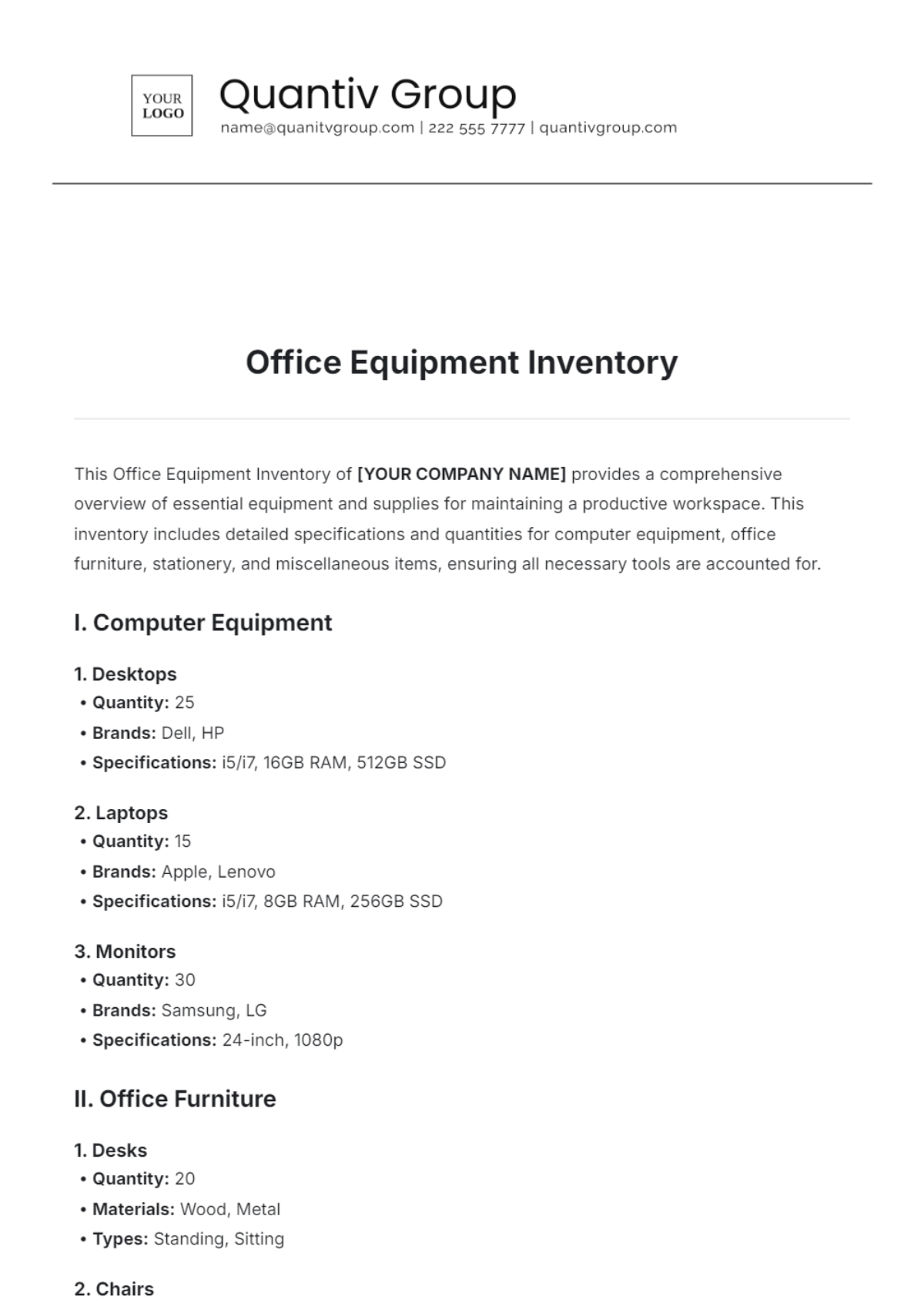 Office Equipment Inventory Template