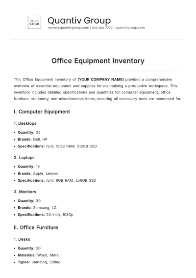 Free Office Equipment Inventory Template to Edit Online