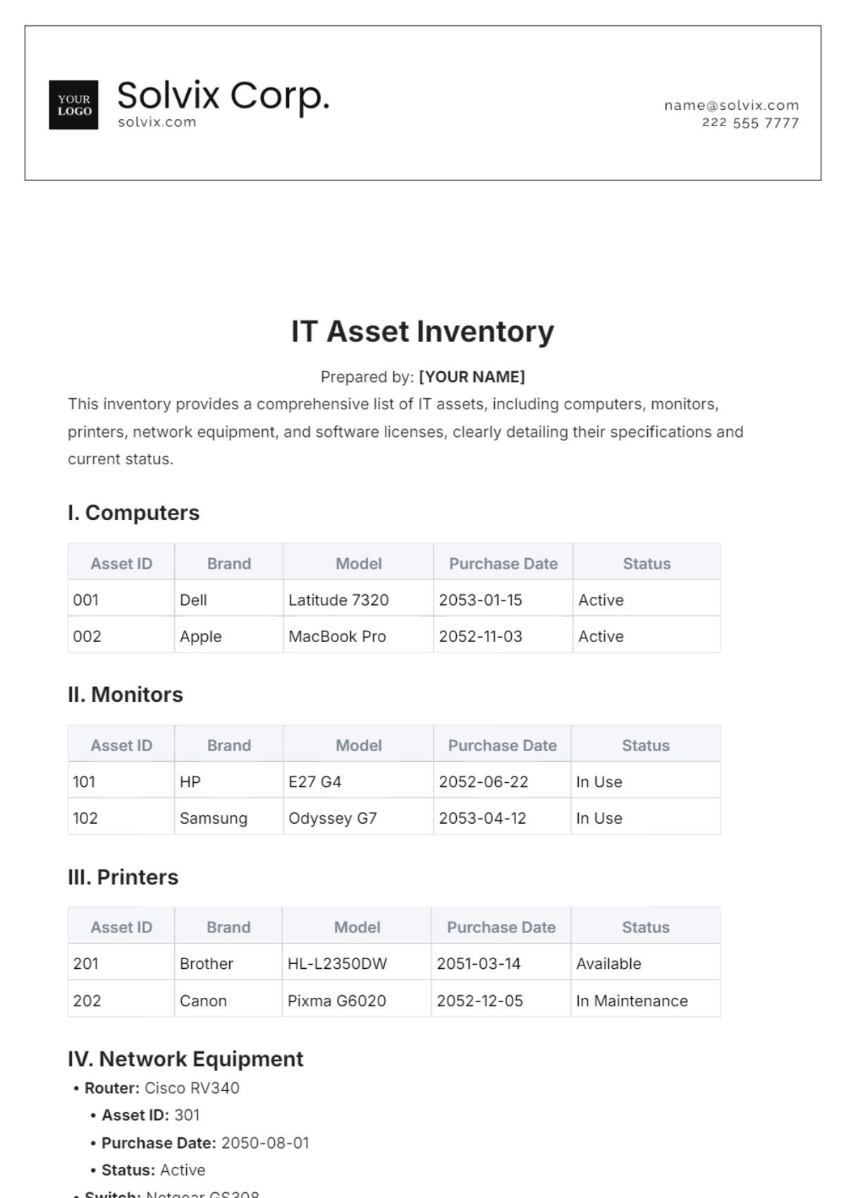 IT Asset Inventory Template