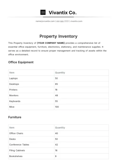 Free Property Inventory Template to Edit Online
