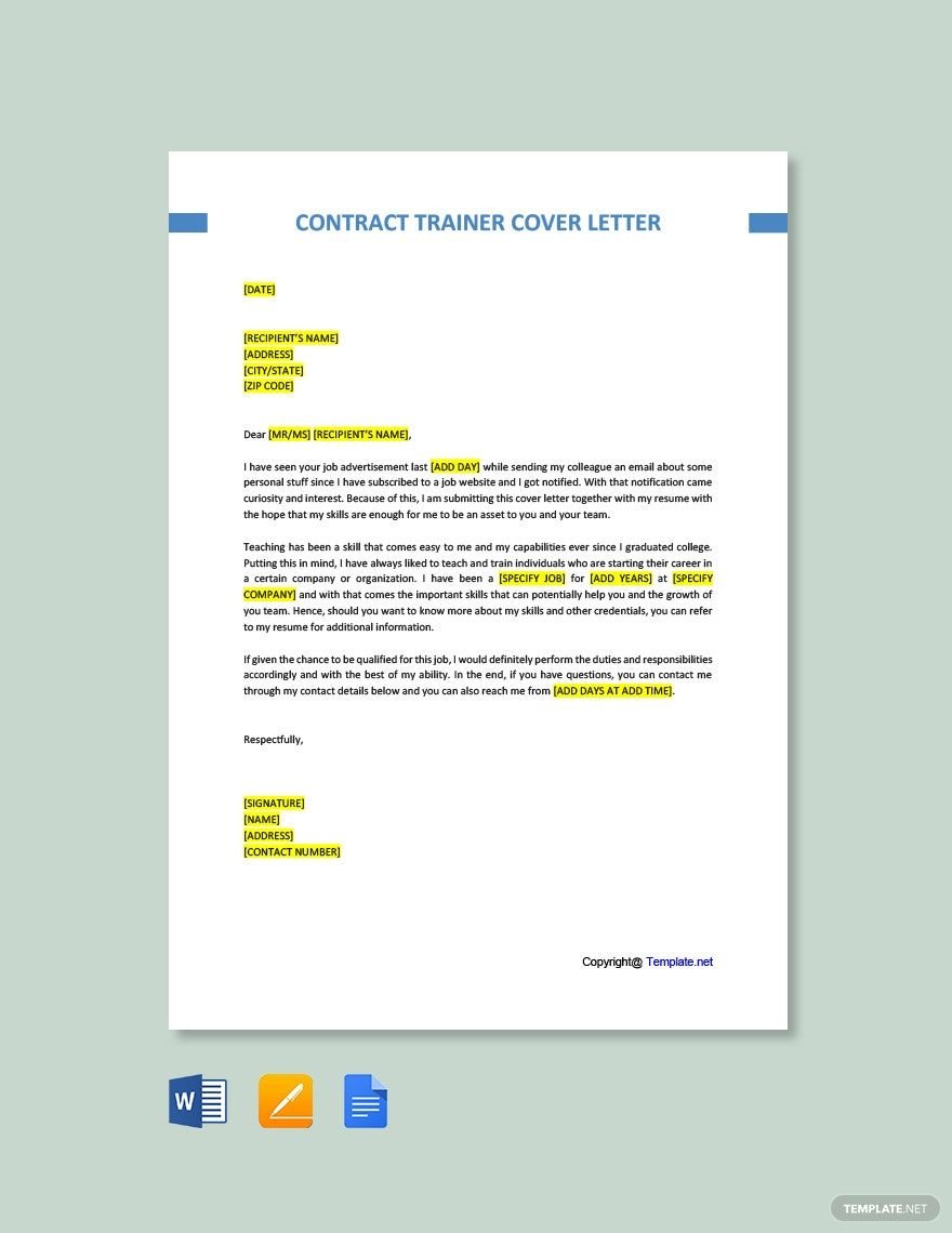 Contract Trainer Cover Letter