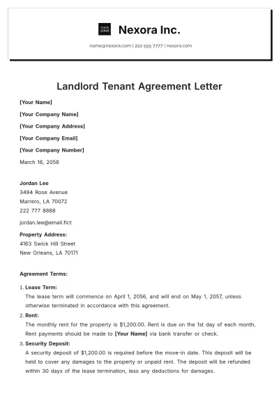 Free Landlord Tenant Agreement Letter Template to Edit Online
