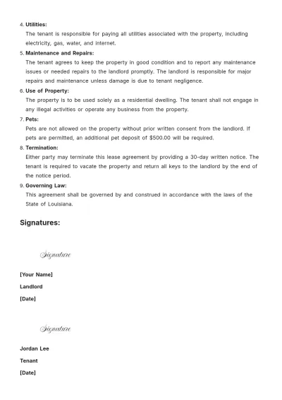 Free Landlord Tenant Agreement Letter Template to Edit Online