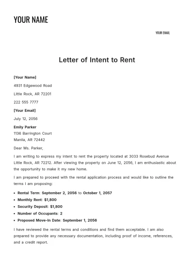 Free Letter of Intent to Rent Template to Edit Online