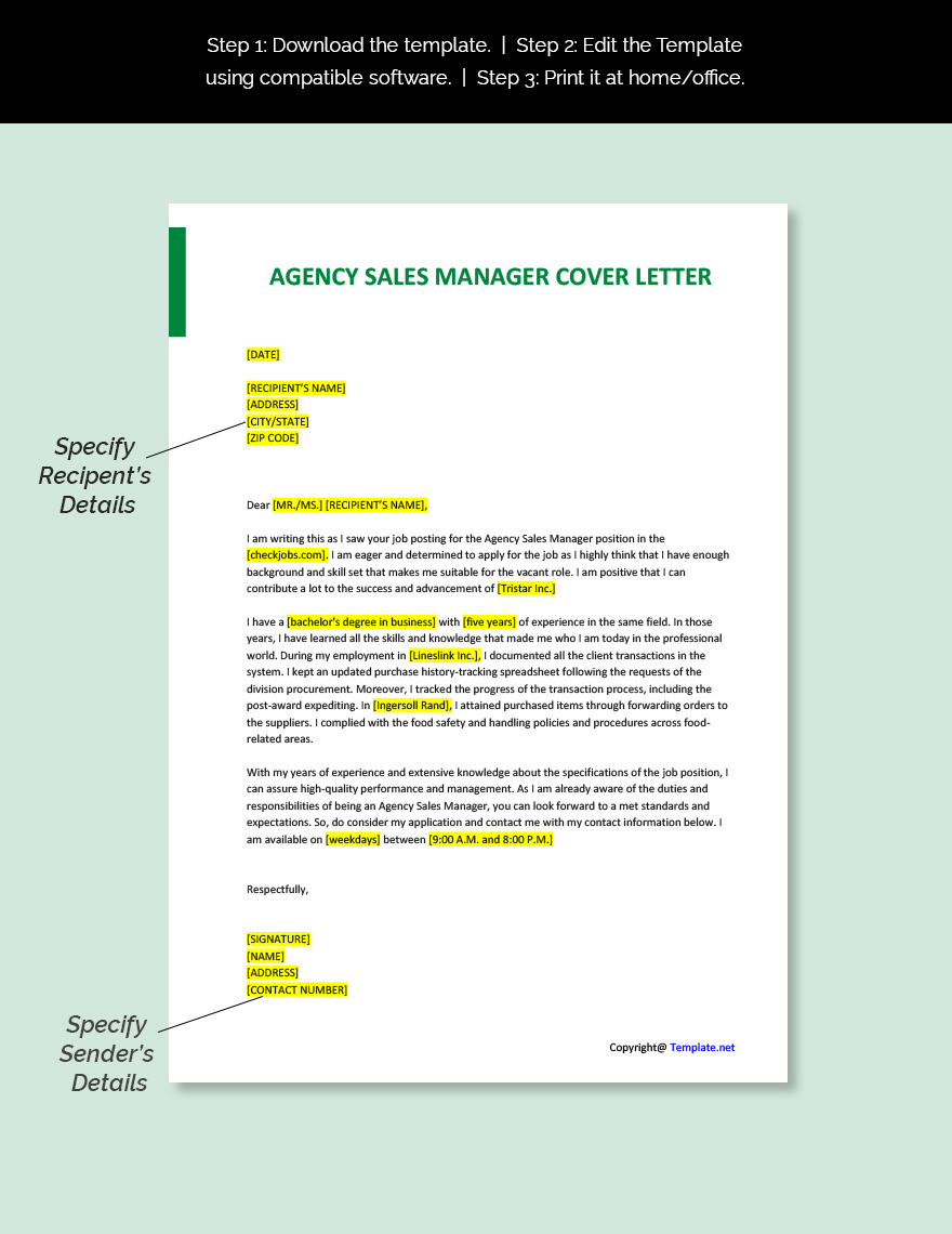 Agency Sales Manager Cover Letter