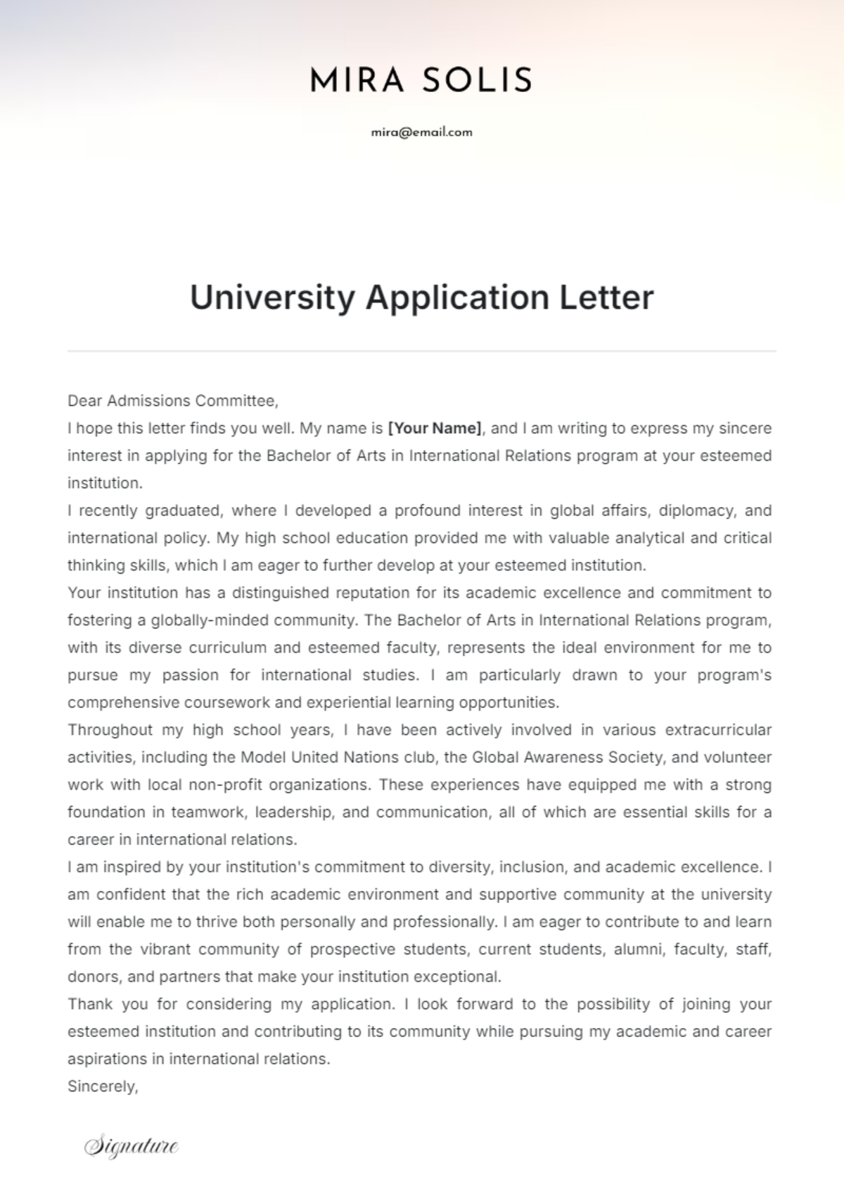 University Application Letter Template - Edit Online & Download