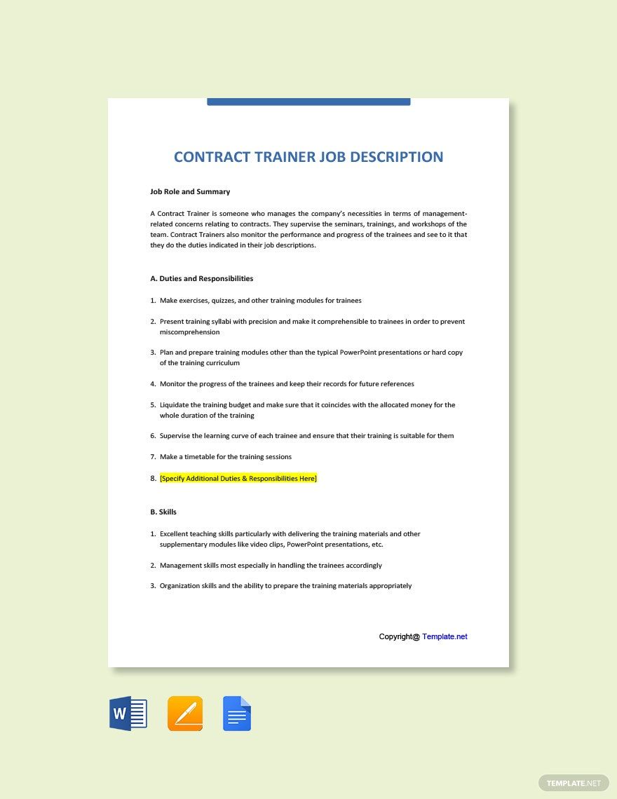 Contract Trainer Job Ad/Description Template