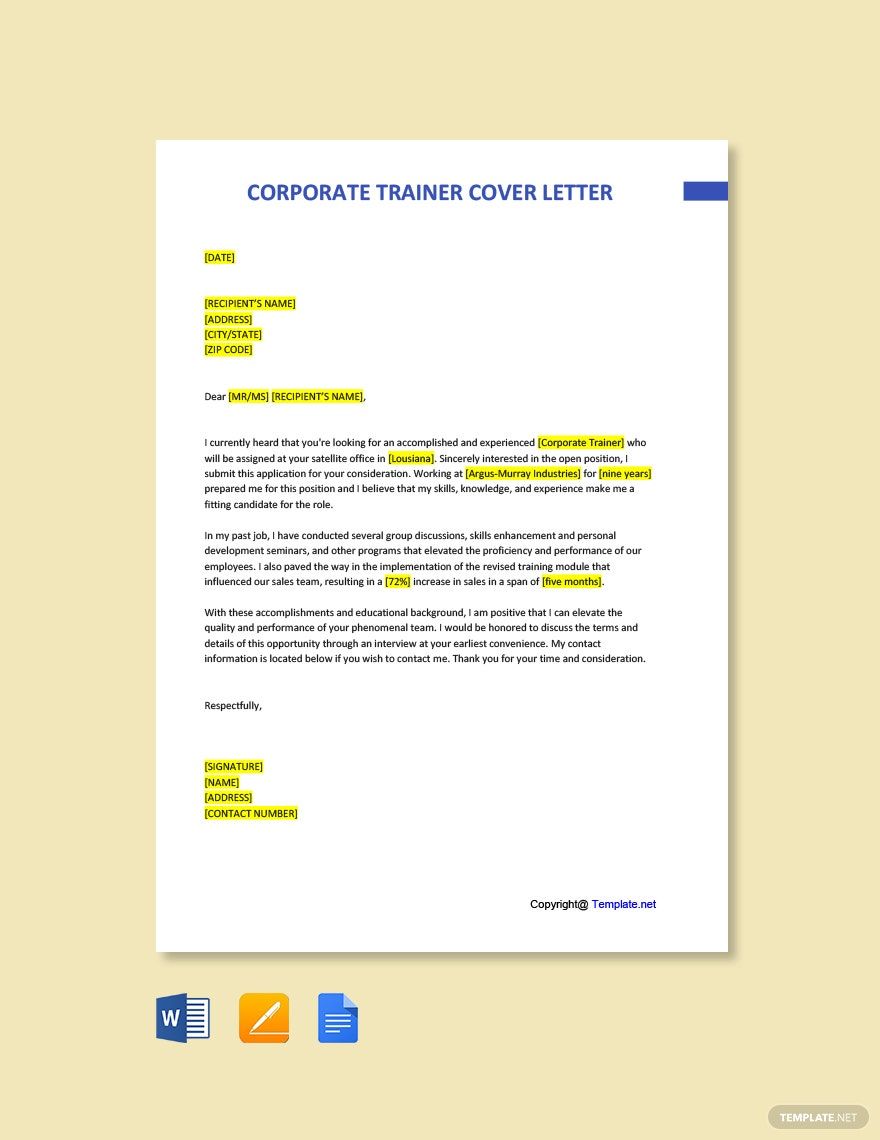 Corporate Trainer Cover Letter NeldaRice Blog