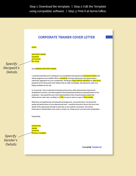 Corporate Trainer Cover Letter Template