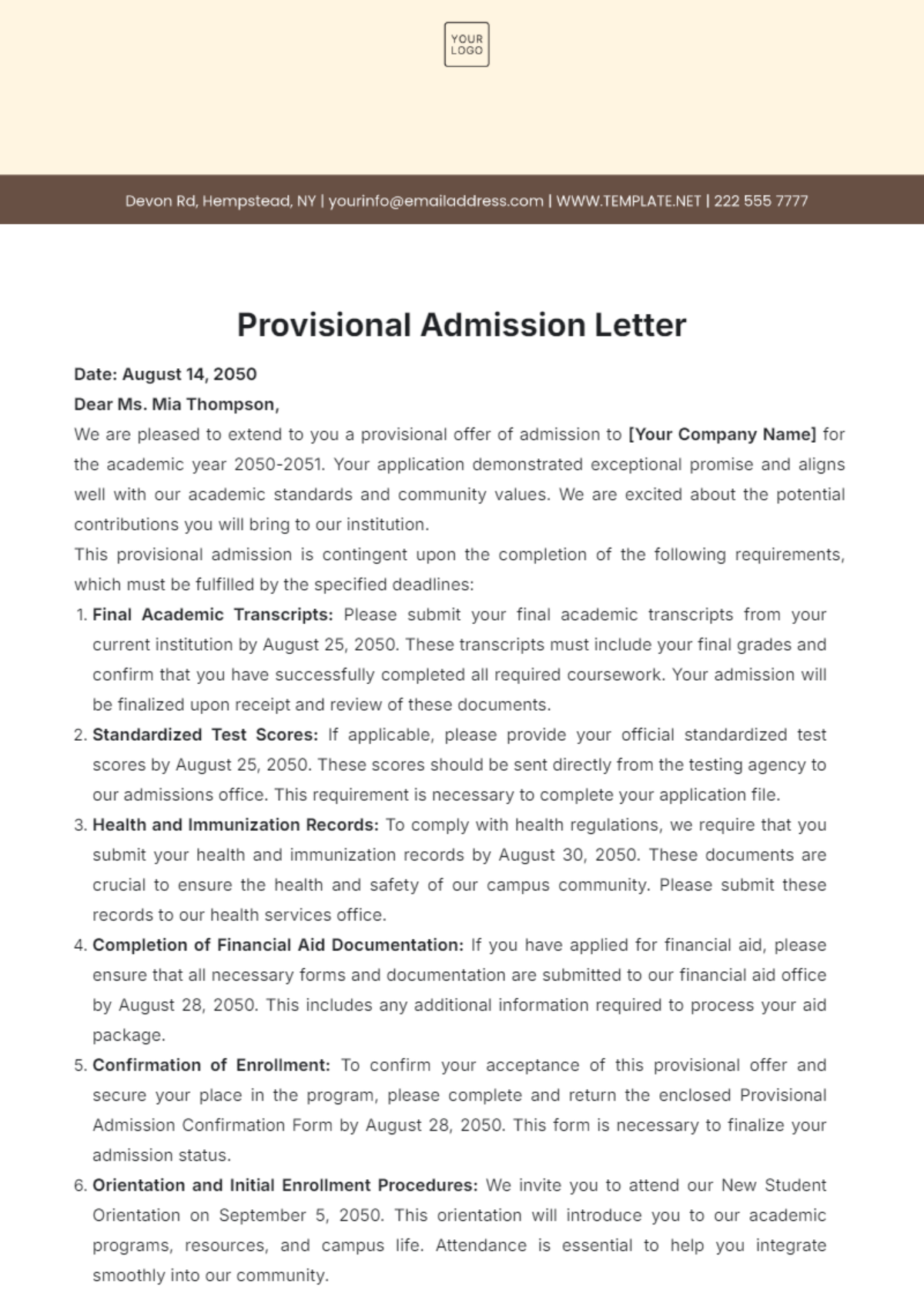 Provisional Admission Letter Template - Edit Online & Download