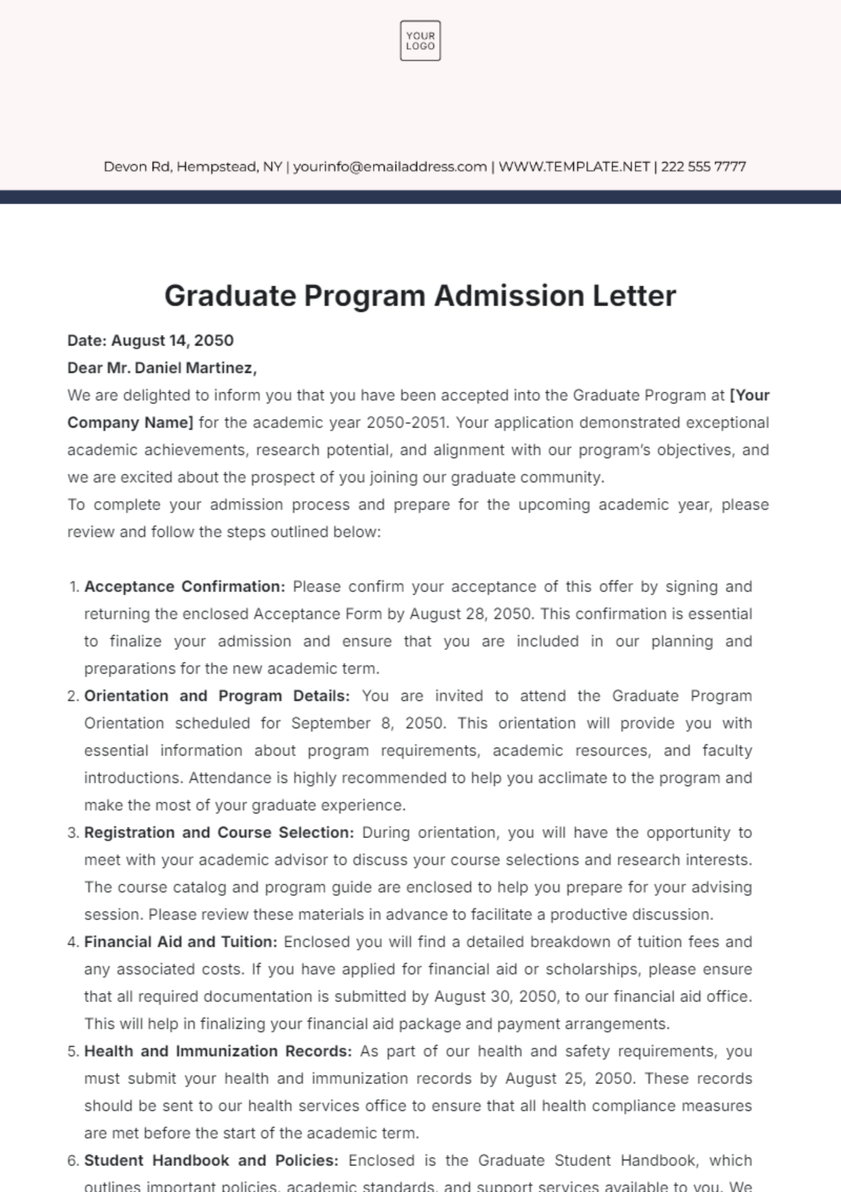 Graduate Program Admission Letter Template - Edit Online & Download