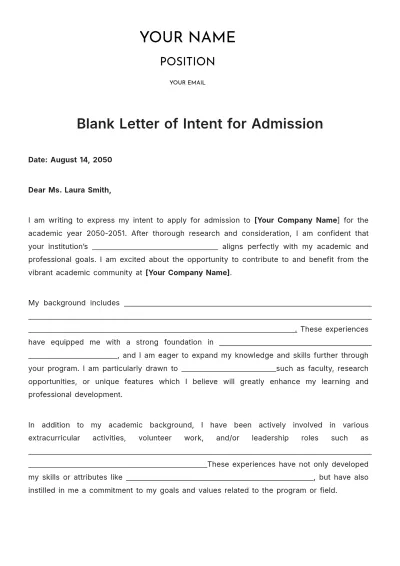 Free Blank Letter of Intent for Admission Template to Edit Online