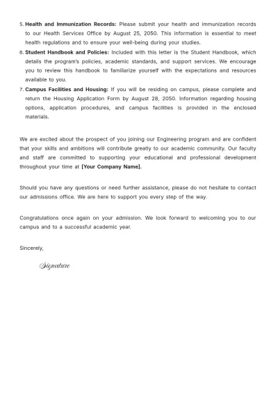 Free Engineering School Admission Letter Template to Edit Online