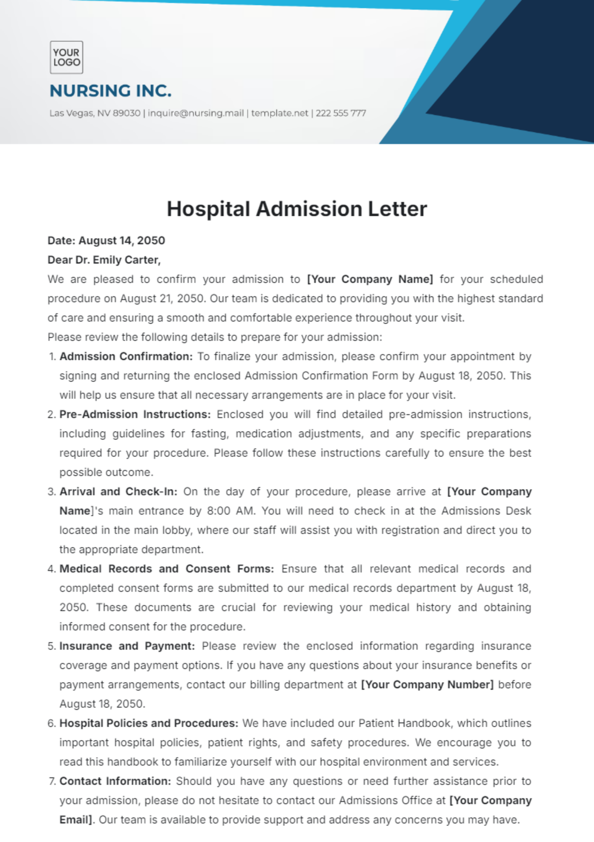 Hospital Admission Letter Template - Edit Online & Download