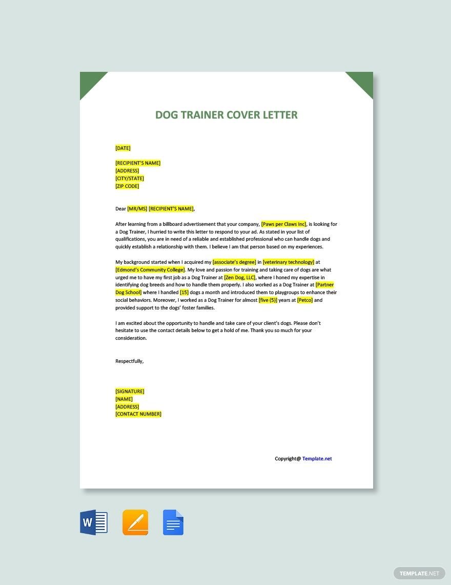 Dog Trainer Cover Letter