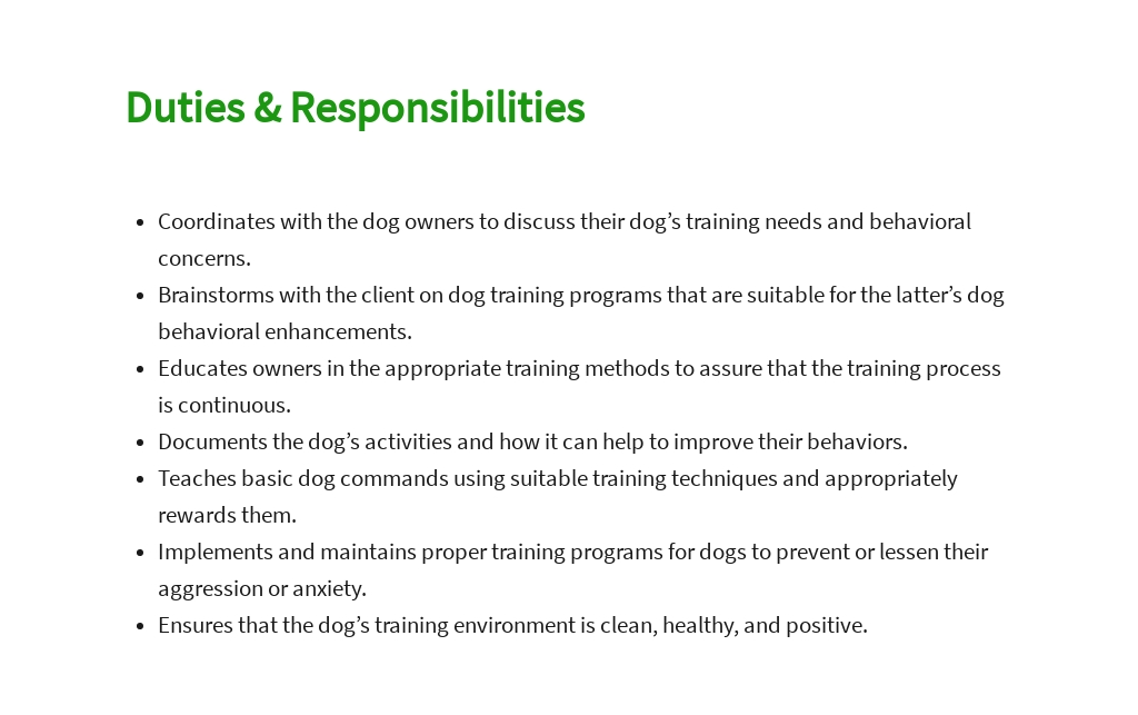 Animal training job requirements