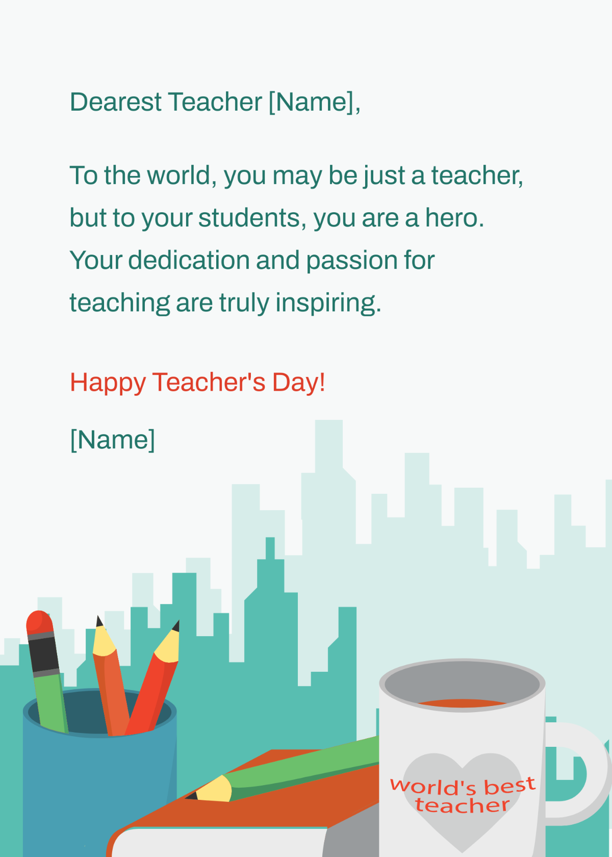 Teacher's Day Dedication Message Template - Edit Online & Download