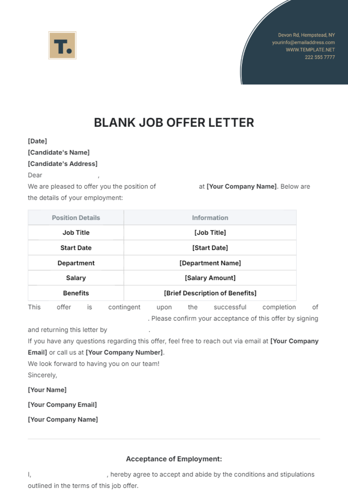 Blank Job Offer Letter Template - Edit Online & Download