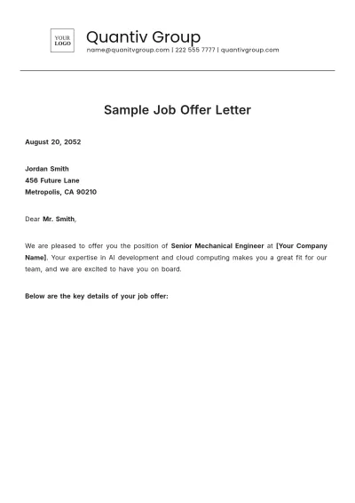 Free Sample Job Offer Letter Template to Edit Online